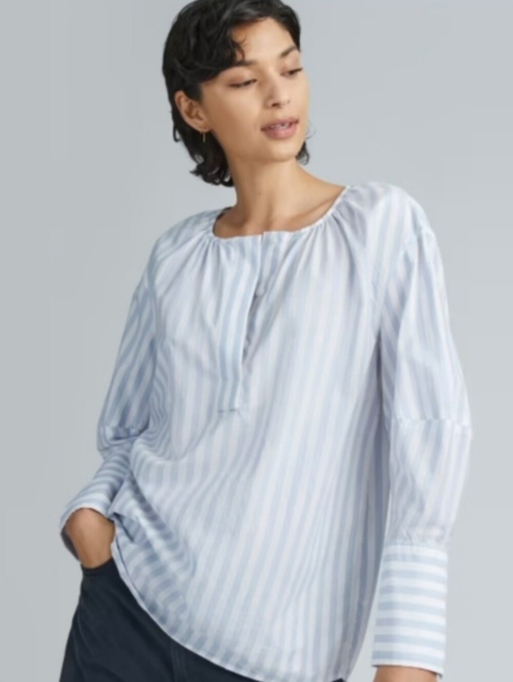 Everlane 100% Cotton Blue White Striped Top L